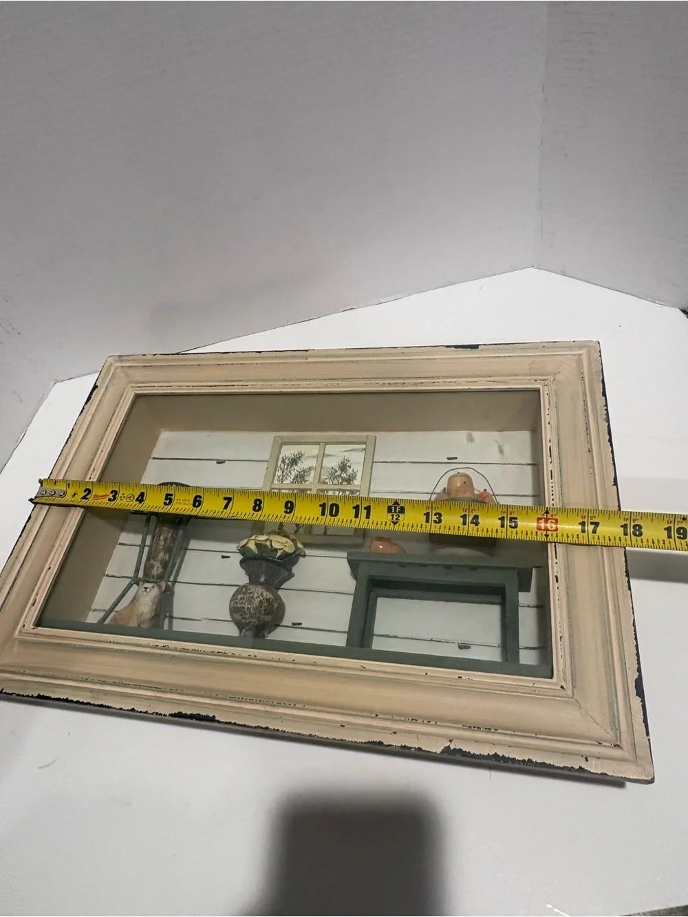 Rustic Window Shadow Box Wall Decor in Cream and Green